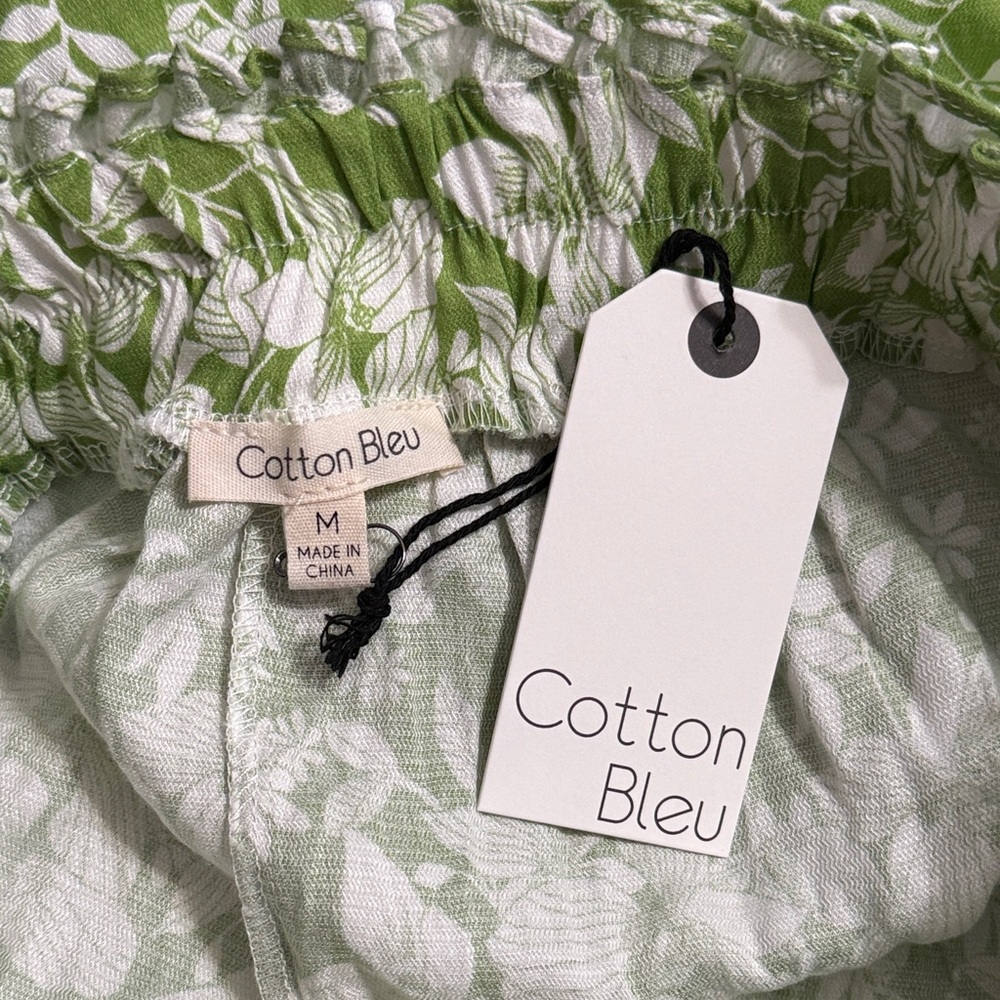 NWT Cotton Bleu Boutique Green Floral Print High Waist Pants Summer Resort - Picture 5 of 6